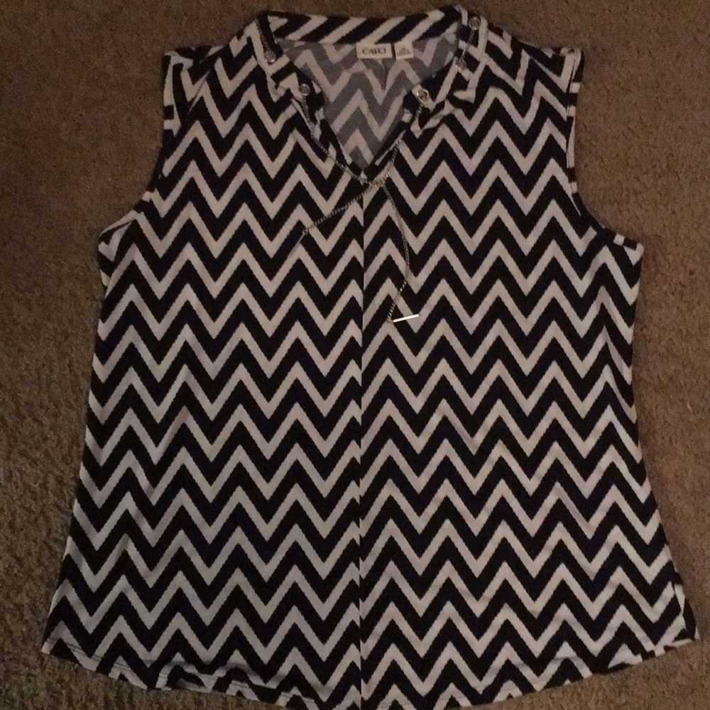 CATO Navy and white Chevron top with metal detail